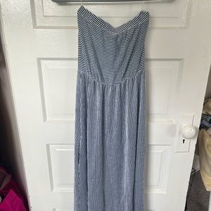 strapless blue and white cover up dress